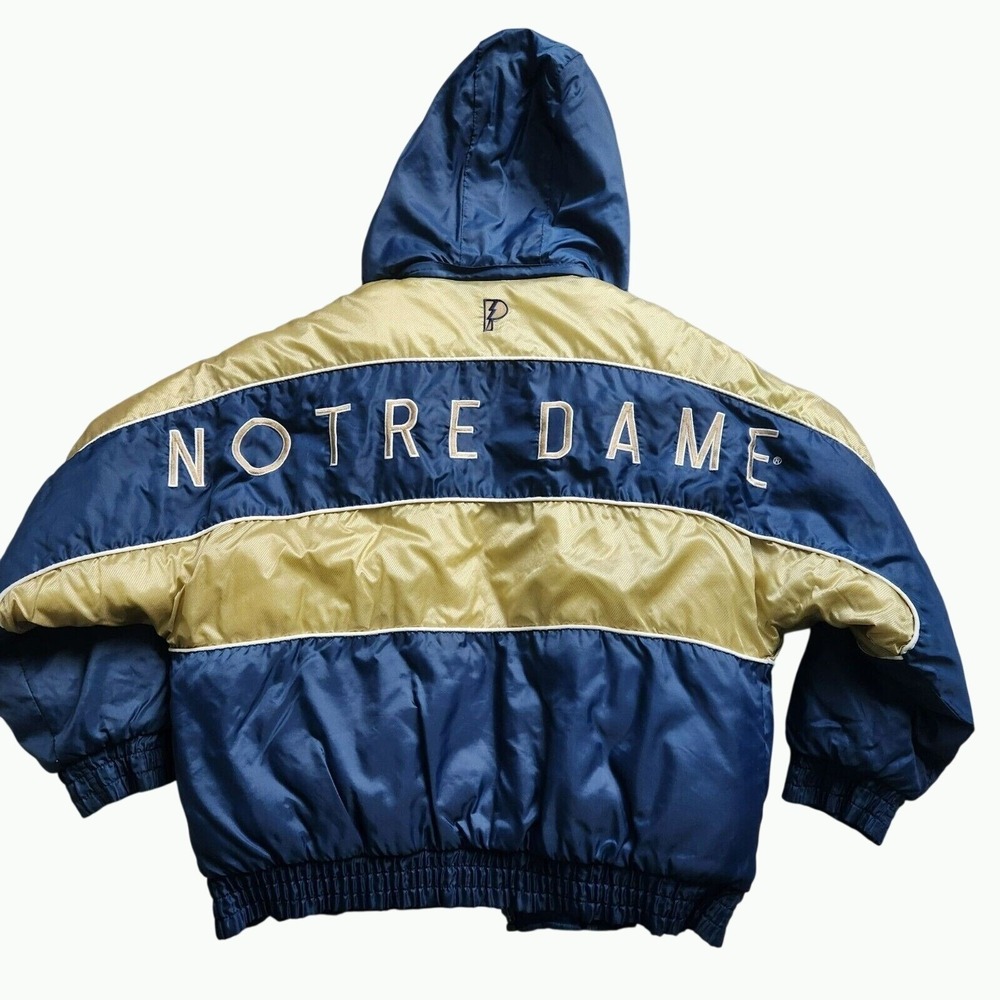Vtg 90s Pro Player Notre Dame Fighting Irish Reversible Puffer Jacket Coat Sz L